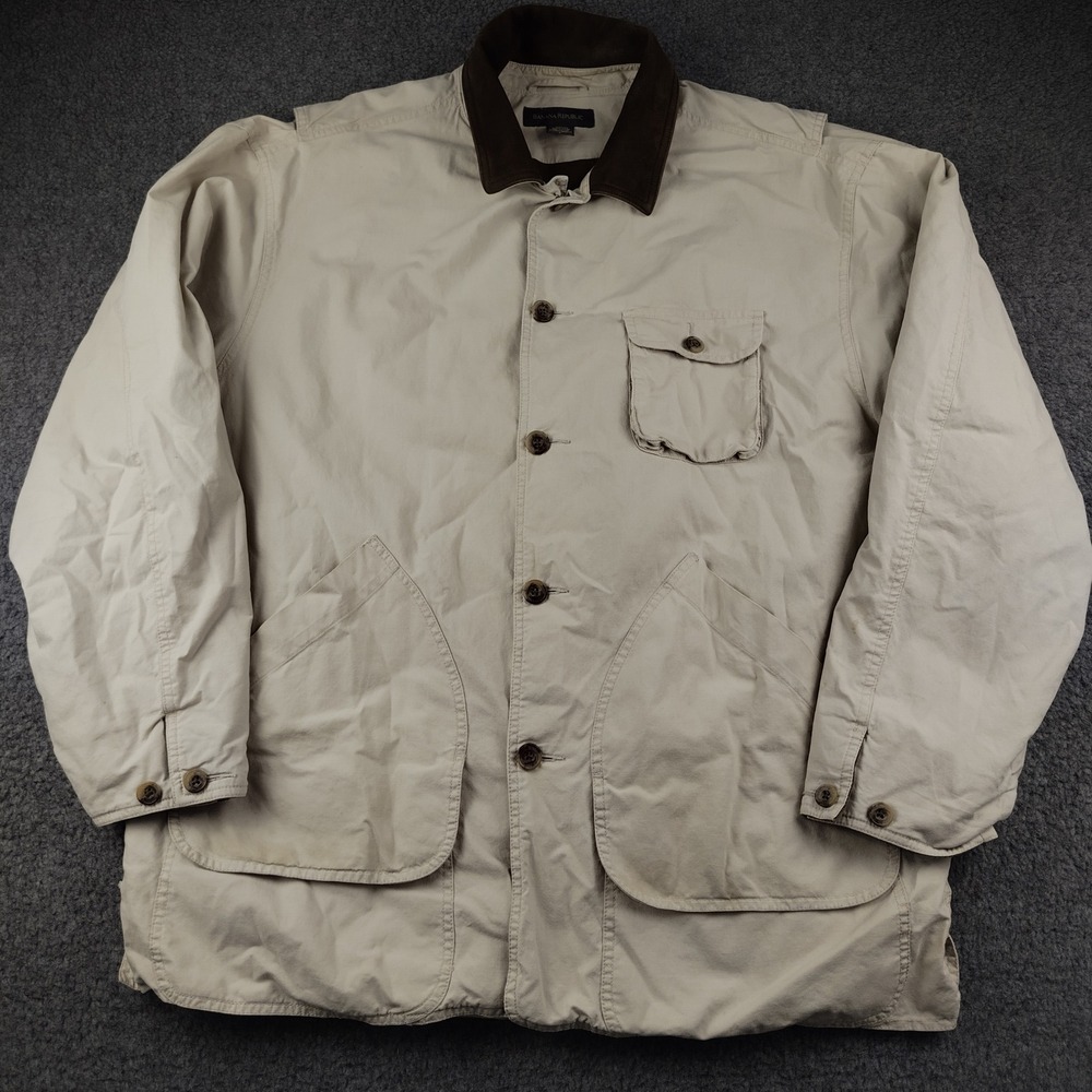 VTG Banana Republic Barn Jacket Mens Large Field Coat Leather Collar